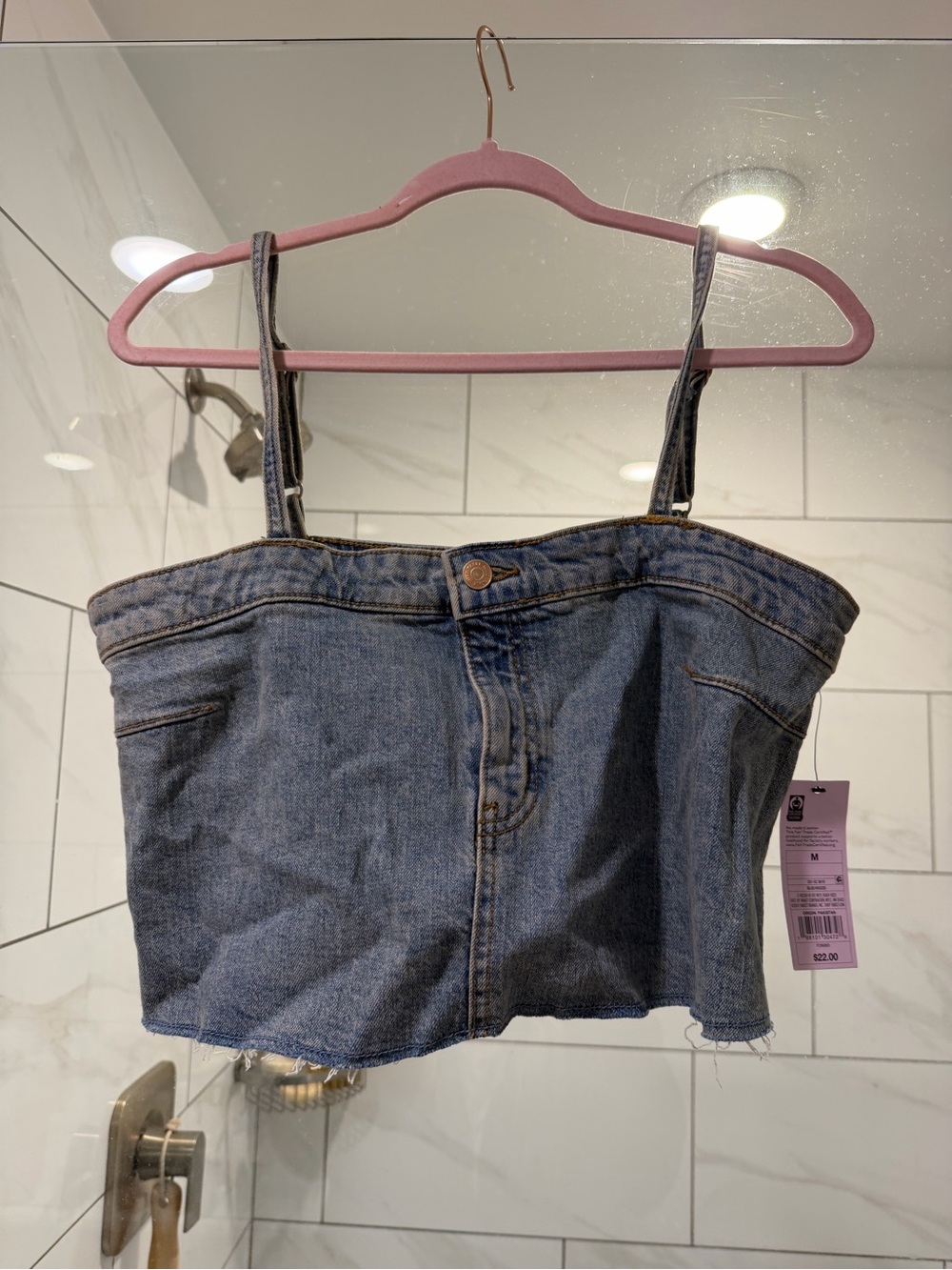 wild fable Blue Denim Strapless Crop Top with Thin Straps